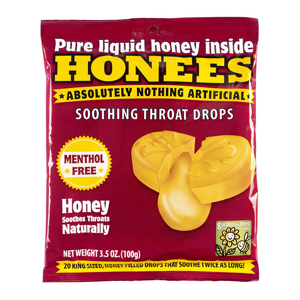 Honees Honey Menthol Free Throat Drops, 20 Lozenges, 12 Ea, 3.5 Oz